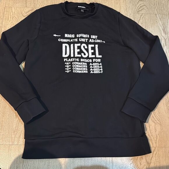 Diesel Authentic Women’s Medium Black Logo Pullover 100% cotton Sweatshirt Magic
